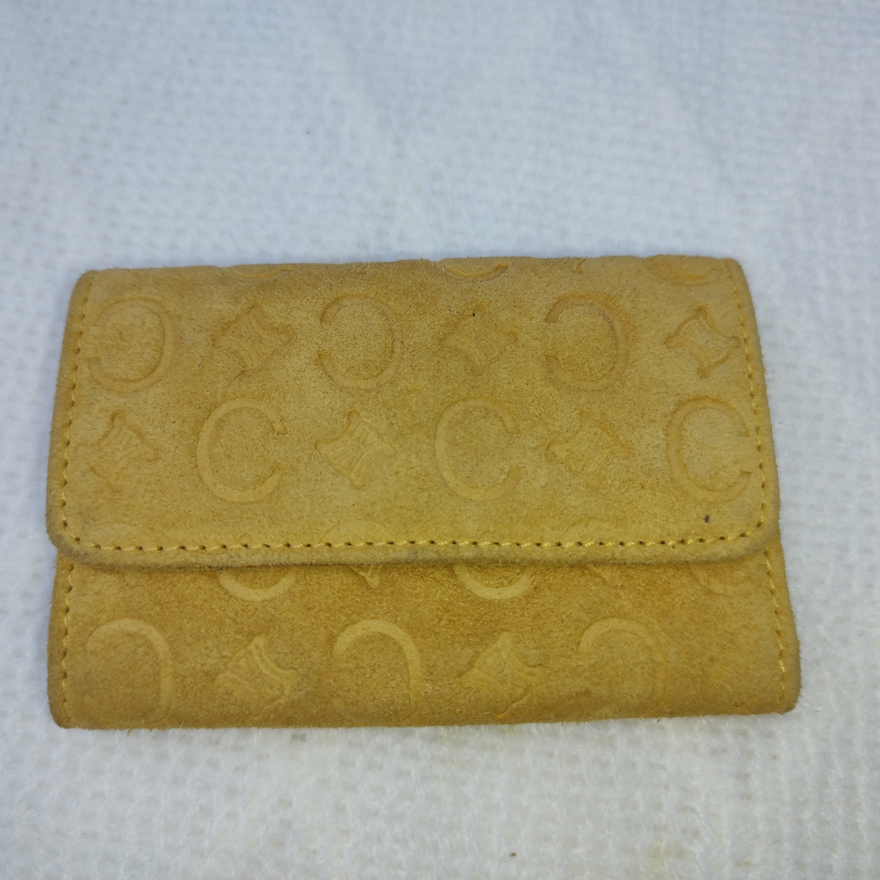 Celine Euc++ C Macadam Tri-Fold Monogram Golden Yellow Suede Leather Keycase